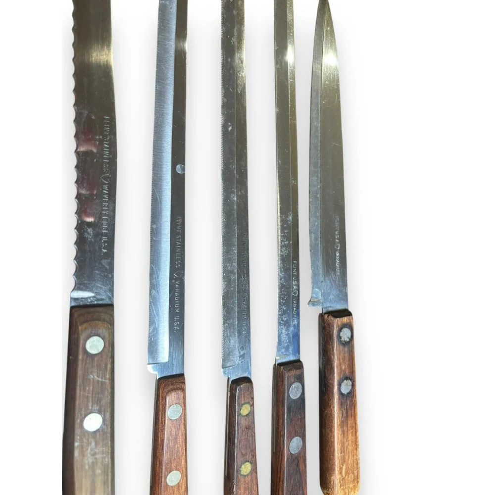 VTG Assorted Flint Arrowhead Knifes Lot of 8 Vanadium USA Wood Handles Rare